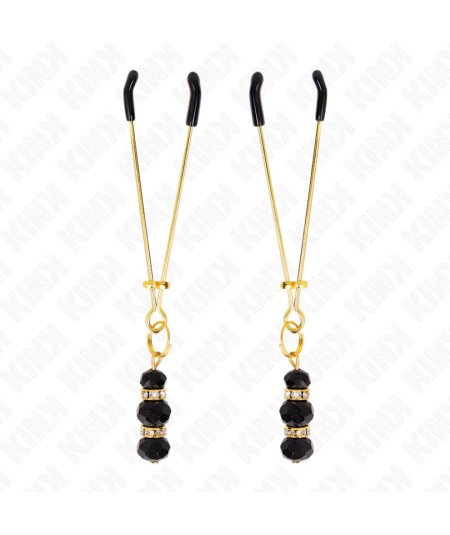 KINK - PINZAS PARA PEZONES DORADA FINA CON TRIPLE BOLA DE VIDRIO NEGRO 7 CM