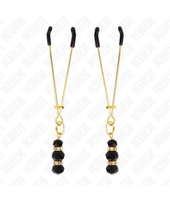 KINK - PINZAS PARA PEZONES DORADA FINA CON TRIPLE BOLA DE VIDRIO NEGRO 7 CM