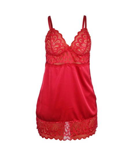 SUBBLIME - BABYDOLL SATINADO CON ENCAJE ROJO S/M