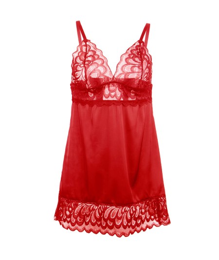 SUBBLIME - BABYDOLL SATINADO CON ENCAJE ROJO L/XL