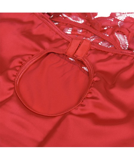 SUBBLIME - BABYDOLL SATINADO CON ENCAJE ROJO L/XL