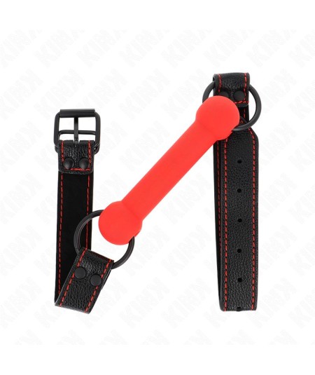 KINK - MORDAZA FORMA DE HUESO CON CORREA POLIPIEL ROJO AJUSTABLE 41-57 CM