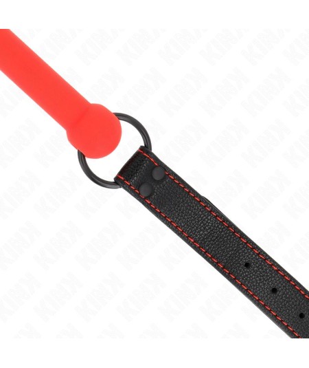 KINK - MORDAZA FORMA DE HUESO CON CORREA POLIPIEL ROJO AJUSTABLE 41-57 CM