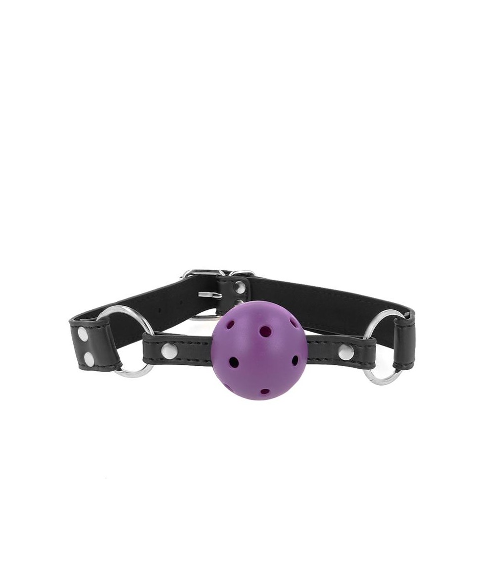 KINK - MORDAZA DE BOLA 4 CM TRANSPIRABLE CON DOBLE REMACHE MORADO 62 x 2.5 CM AJUSTABLE 42-58 CM