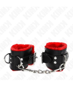 KINK - MUÑEQUERAS FORRADAS CON AGUJEROS CUADRADOS ROJO Y CORREA NEGRO AJUSTABLE 17-29 CM X 6 CM