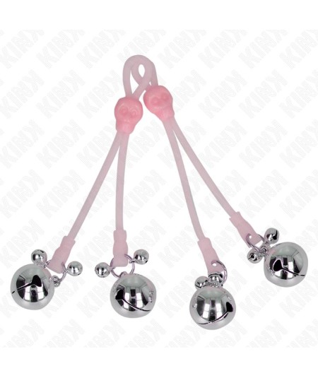 KINK - PINZAS PARA PEZONES LUMINOSAS FORMA CALABERA CON CASCABEL SONORO AJUSTABLE ROSA / PLATEADO