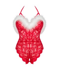 LIVCO CORSETTI FASHION - SANTAS LACE LADY BODY CROTCHLESS NAVIDEÑO S/M