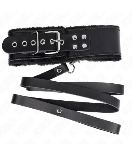 KINK - COLLAR CON CORREA 116 CM DE PIEL NEGRO AJUSTABLE 40-48 CM X 6 CM