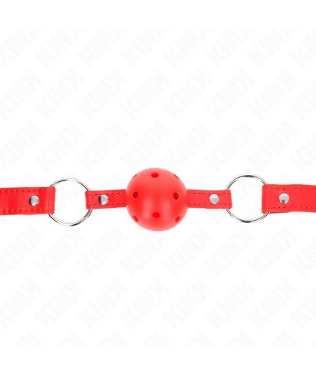 KINK - MORDAZA DE BOLA 4 CM TRANSPIRABLE CON DOBLE REMACHE MODELO 1 ROJO 62 x 2.5 CM AJUSTABLE 42-58 CM