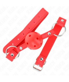 KINK - MORDAZA DE BOLA 4 CM TRANSPIRABLE CON DOBLE REMACHE MODELO 1 ROJO 62 x 2.5 CM AJUSTABLE 42-58 CM