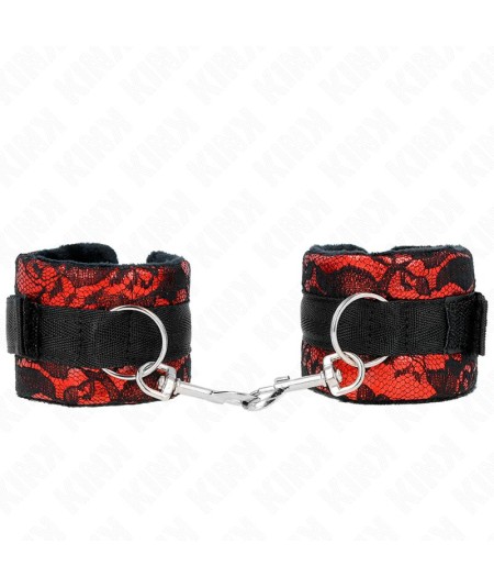 KINK - MUÑEQUERAS CORTAS DE ENCAJE TERCIOPELO Y UNIÓN DE NYLON ROJO/NEGRO 23 X 6.5 CM