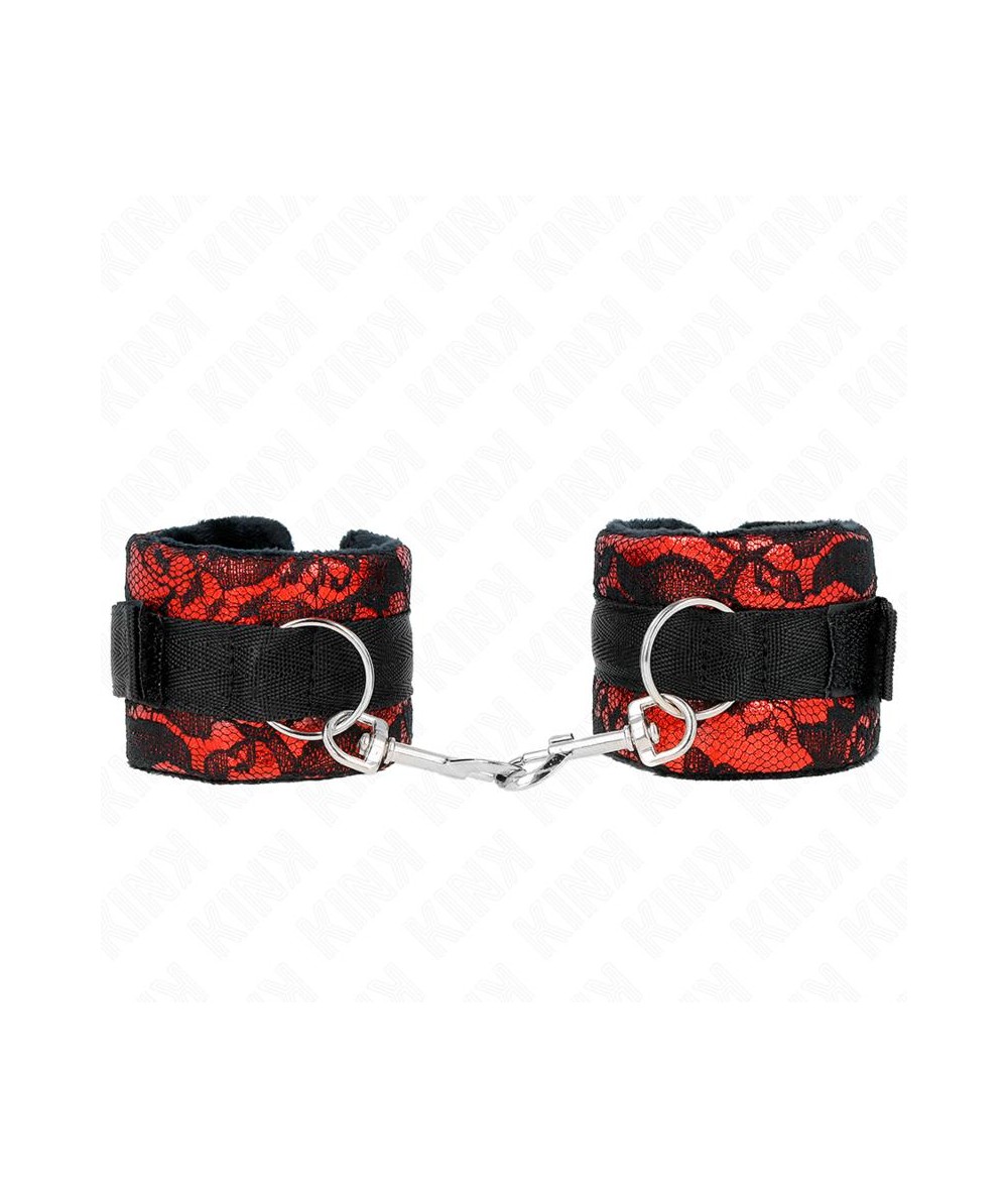 KINK - MUÑEQUERAS CORTAS DE ENCAJE TERCIOPELO Y UNIÓN DE NYLON ROJO/NEGRO 23 X 6.5 CM