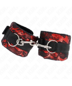 KINK - MUÑEQUERAS CORTAS DE ENCAJE TERCIOPELO Y UNIÓN DE NYLON ROJO/NEGRO 23 X 6.5 CM