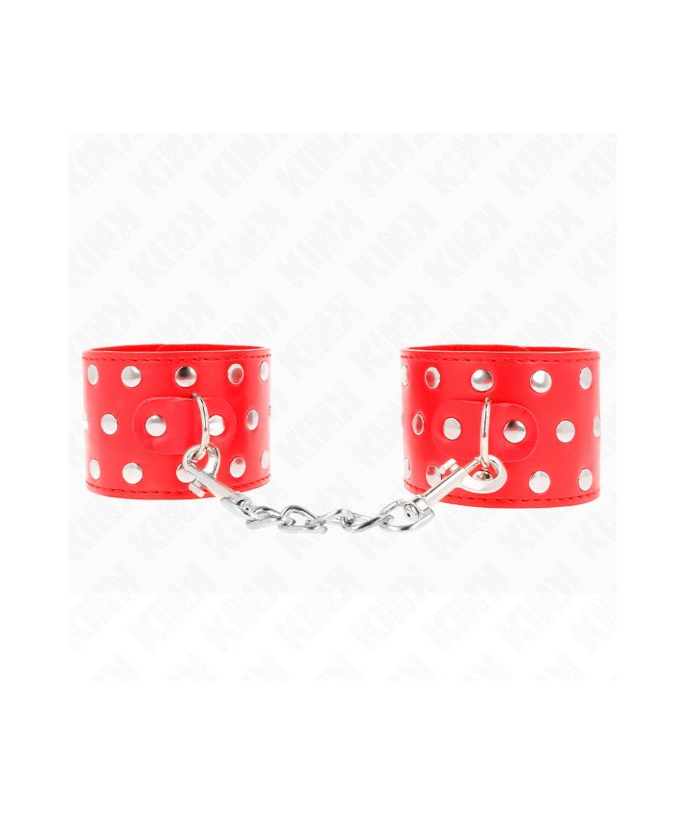 KINK - MUÑEQUERAS CON CIERRE A PRESIÓN LLENO DE TACHUELAS AJUSTABLE ROJO 19-24 CM X 5.5 CM