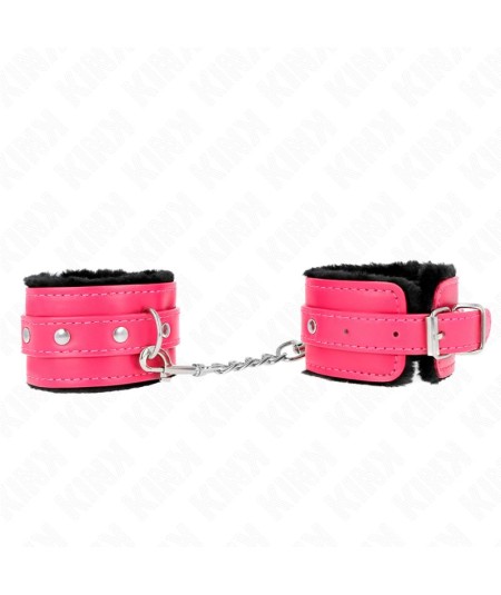 KINK - MUÑEQUERAS FORRADAS PREMIUM NEGRO CON CORREA FUCSIA AJUSTABLE 17-29 CM X 6 CM