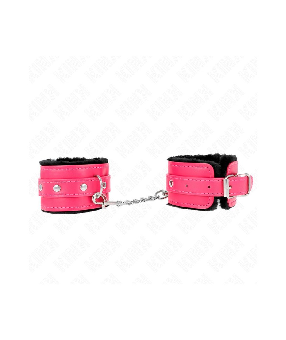 KINK - MUÑEQUERAS FORRADAS PREMIUM NEGRO CON CORREA FUCSIA AJUSTABLE 17-29 CM X 6 CM