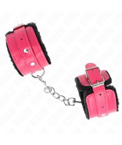 KINK - MUÑEQUERAS FORRADAS PREMIUM NEGRO CON CORREA FUCSIA AJUSTABLE 17-29 CM X 6 CM