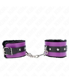 KINK - MUÑEQUERAS FORRADAS PREMIUM NEGRO CON CORREA VIOLETA / NEGRO AJUSTABLE 17-29 CM X 6 CM