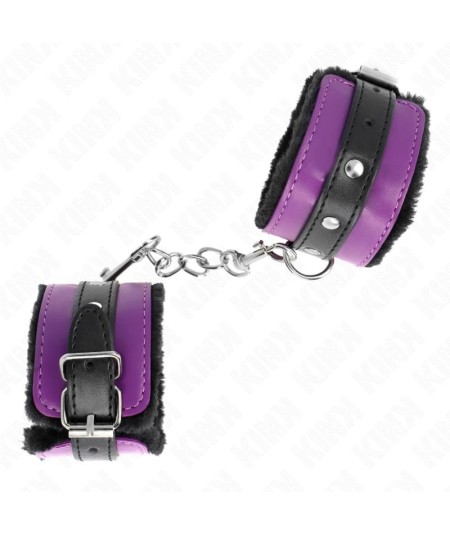 KINK - MUÑEQUERAS FORRADAS PREMIUM NEGRO CON CORREA VIOLETA / NEGRO AJUSTABLE 17-29 CM X 6 CM