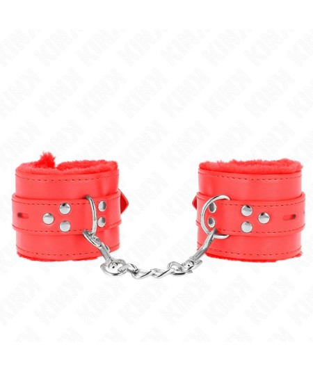 KINK - MUÑEQUERAS FORRADAS CON AGUJEROS CUADRADOS ROJO Y CORREA ROJO AJUSTABLE 17-29 CM X 6 CM