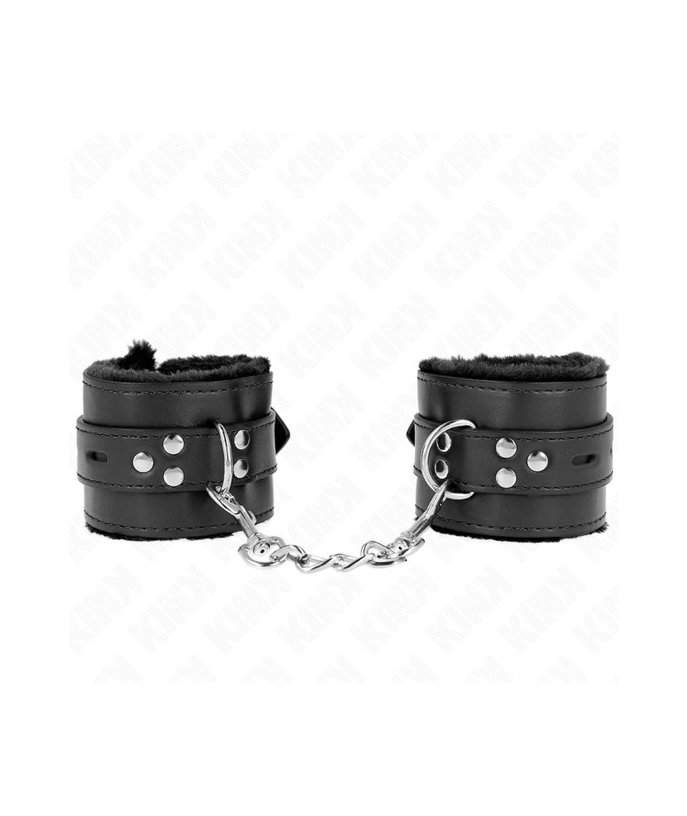 KINK - MUÑEQUERAS FORRADAS CON AGUJEROS CUADRADOS NEGRO Y CORREA NEGRO AJUSTABLE 17-29 CM X 6 CM