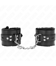 KINK - MUÑEQUERAS FORRADAS CON AGUJEROS CUADRADOS NEGRO Y CORREA NEGRO AJUSTABLE 17-29 CM X 6 CM