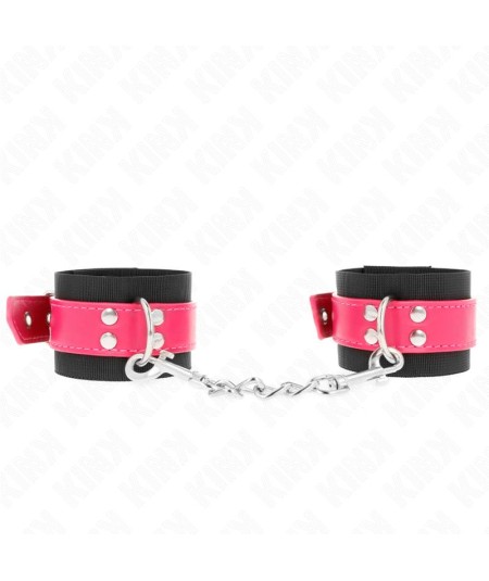 KINK - MUÑEQUERAS DE NYLON NEGRO CON CORREA POLIPIEL FUSCIA AJUSTABLE 19-29 CM X 5.1 CM