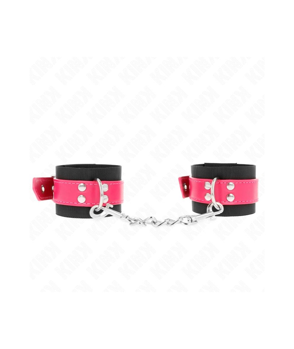 KINK - MUÑEQUERAS DE NYLON NEGRO CON CORREA POLIPIEL FUSCIA AJUSTABLE 19-29 CM X 5.1 CM