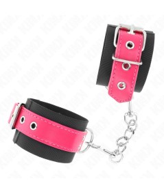 KINK - MUÑEQUERAS DE NYLON NEGRO CON CORREA POLIPIEL FUSCIA AJUSTABLE 19-29 CM X 5.1 CM