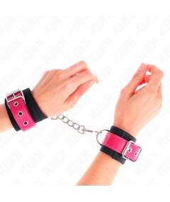 KINK - MUÑEQUERAS DE NYLON NEGRO CON CORREA POLIPIEL FUSCIA AJUSTABLE 19-29 CM X 5.1 CM