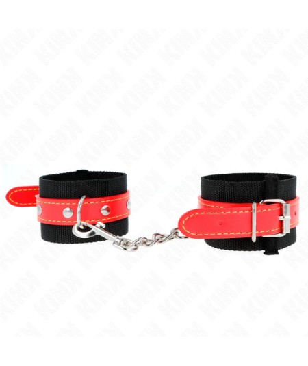 KINK - MUÑEQUERAS DE NYLON NEGRO CON CORREA POLIPIEL ROJO AJUSTABLE 19-24 CM X 5.5 CM