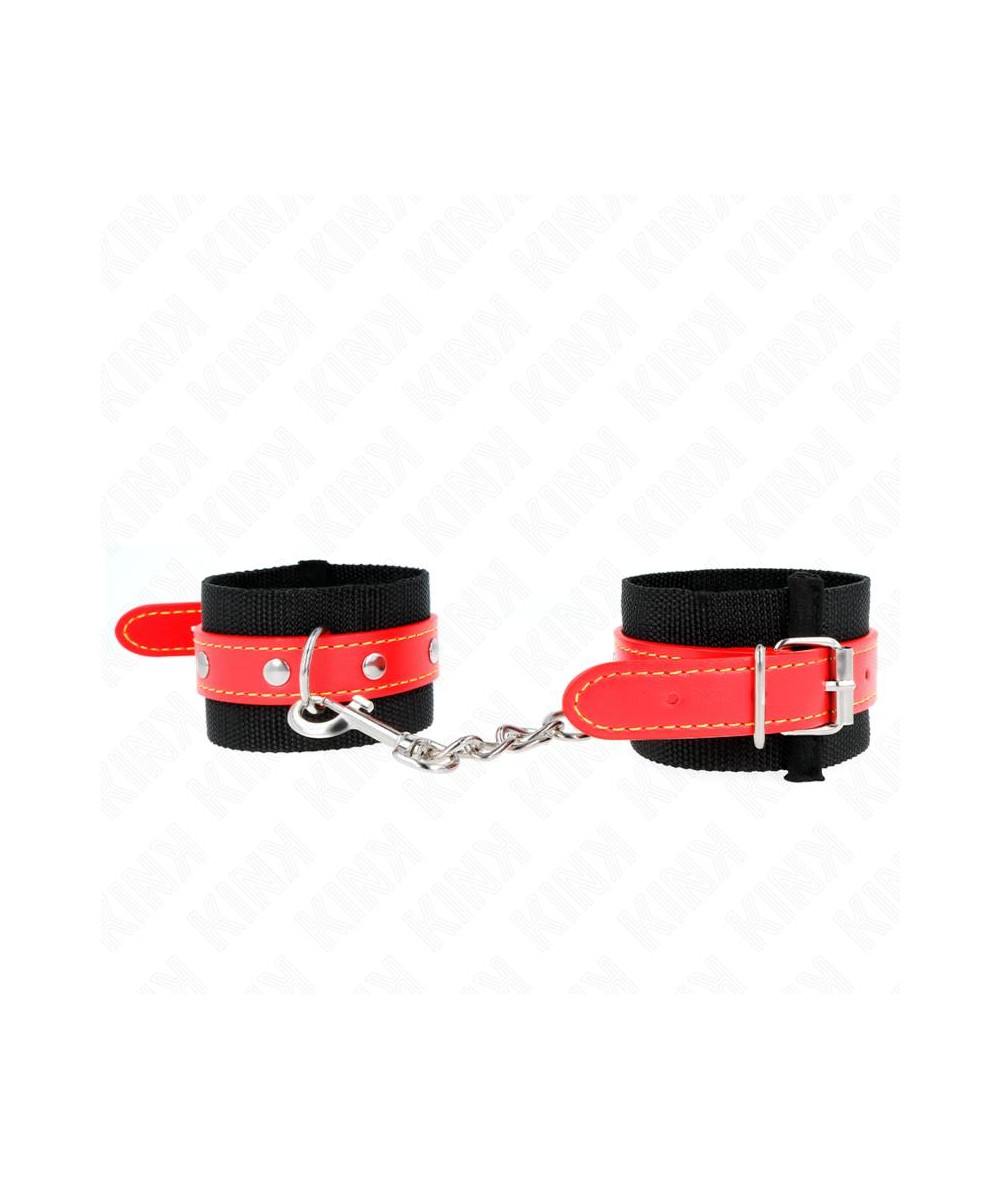 KINK - MUÑEQUERAS DE NYLON NEGRO CON CORREA POLIPIEL ROJO AJUSTABLE 19-24 CM X 5.5 CM