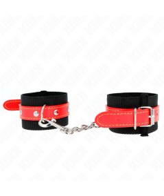 KINK - MUÑEQUERAS DE NYLON NEGRO CON CORREA POLIPIEL ROJO AJUSTABLE 19-24 CM X 5.5 CM