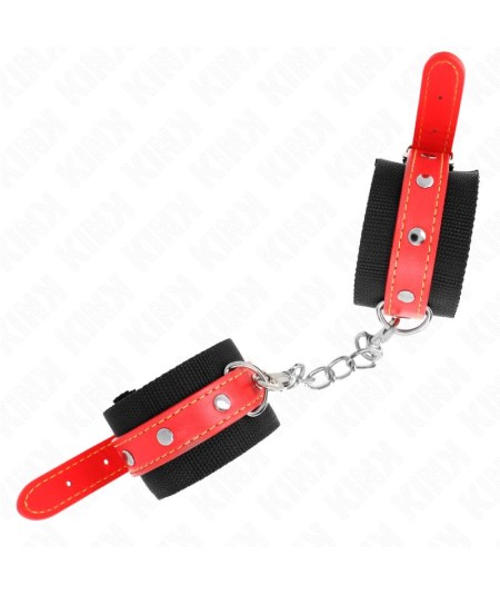 KINK - MUÑEQUERAS DE NYLON NEGRO CON CORREA POLIPIEL ROJO AJUSTABLE 19-24 CM X 5.5 CM