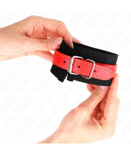 KINK - MUÑEQUERAS DE NYLON NEGRO CON CORREA POLIPIEL ROJO AJUSTABLE 19-24 CM X 5.5 CM