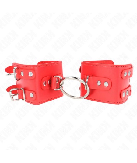 KINK - MUÑEQUERAS FIJAS CON ANILLA Y TACHUELAS ROJO AJUSTABLE 17-22 CM X 6.5 CM