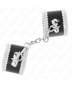 KINK - MUÑEQUERAS NEGRO CON ENCAJE DECORATIVO BLANCO AJUSTABLE 20-23 CM X 5.5 CM