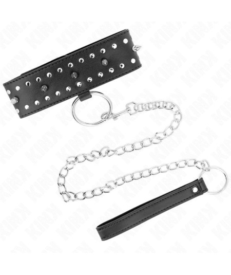 KINK - COLLAR CON CORREA 65 CM CON TACHUELAS PLATEADAS MODELO 1 AJUSTABLE 36-43 CM X 5 CM