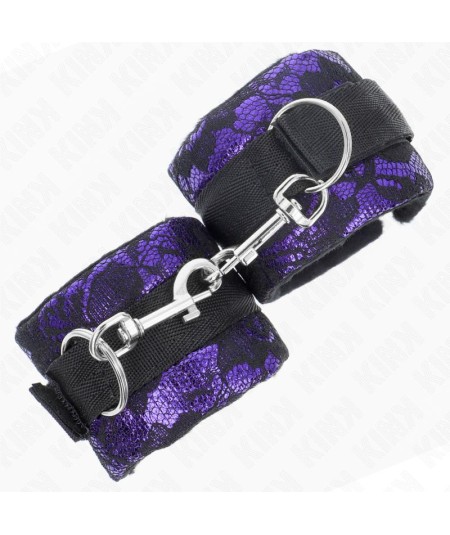 KINK - MUÑEQUERAS CORTAS DE ENCAJE TERCIOPELO Y UNIÓN DE NYLON VIOLETA/NEGRO 23 X 6.5 CM