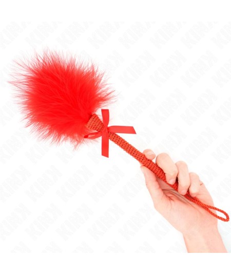 KINK - MASAJEADOR DE CUERDA DE NAILON CON PLUMAS PARA COSQUILLAS Y LAZO ROJO 25 CM