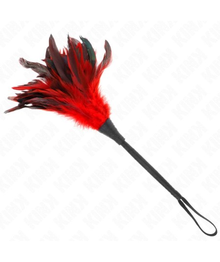 KINK - PLUMAS DE POLLO PARA COSQUILLAS CON FORMA CUERNO DE CRIADA ROJO 36 CM