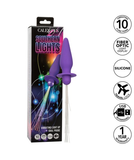 CALEXOTICS - SOUTHERN LIGHTS LIGHT UP PLUG ANAL CON LUCES 10 VIBRACIONES SILICONA VIOLETA