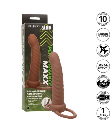 CALEXOTICS - MAXX DOBLE PENETRADOR ACANALADO 10 VIBRACIONES MULATO