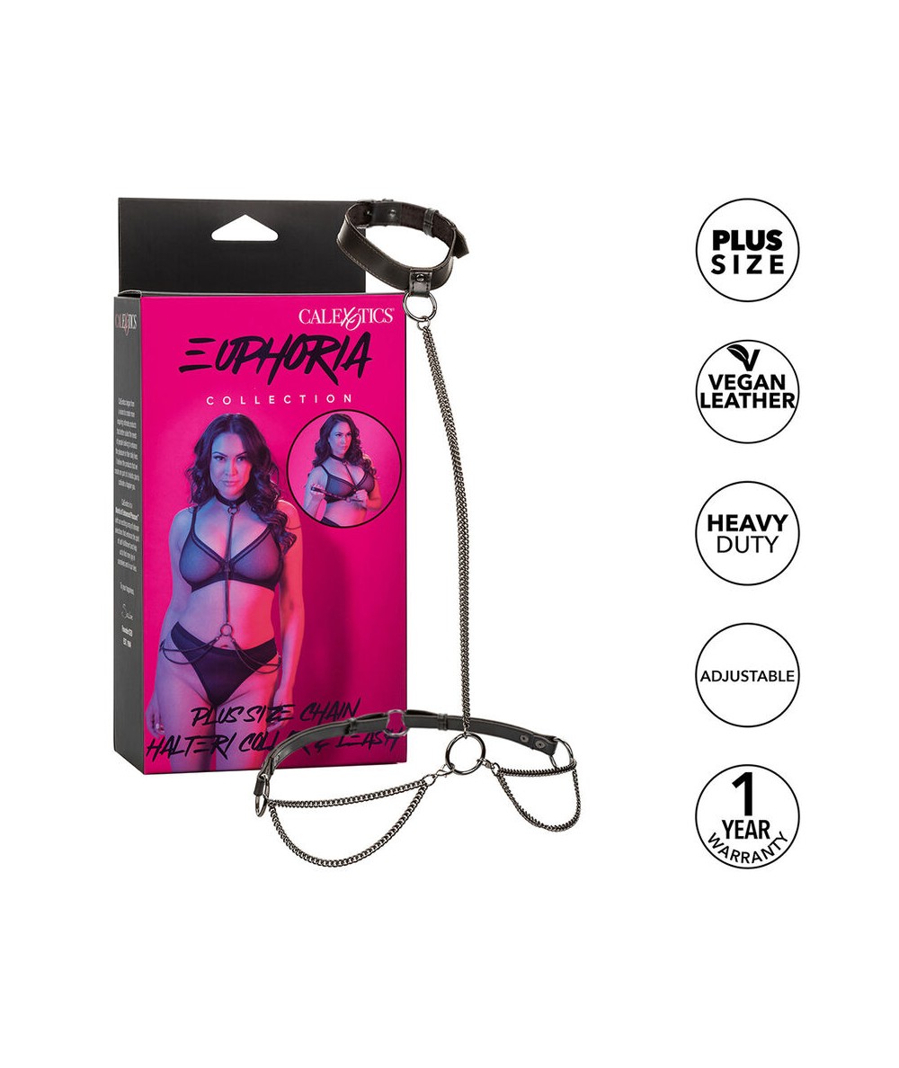 CALEXOTICS - EUPHORIA COLLAR HALTER Y CORREA CON CADENA TALLA PLUS