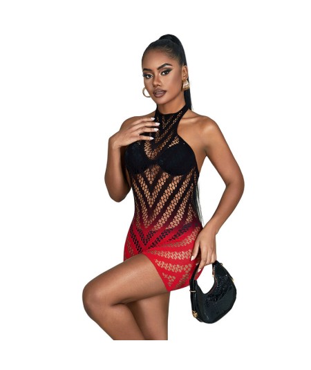 SUBBLIME - 952242 BODYSTOCKING DE REJILLA ELSTICO DEGRADADO ROJO Y NEGRO TALLA ÚNICA