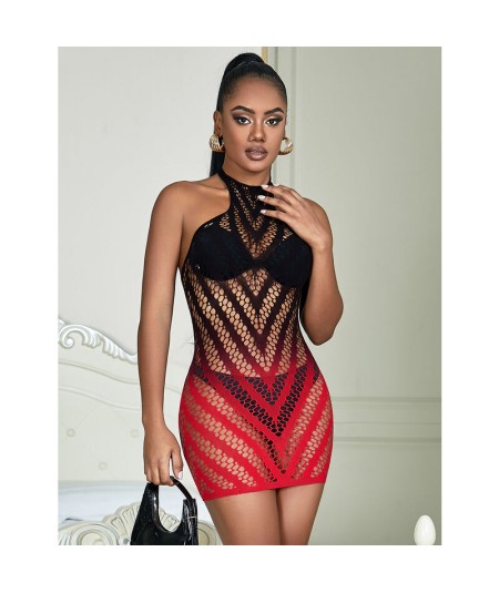 SUBBLIME - 952242 BODYSTOCKING DE REJILLA ELSTICO DEGRADADO ROJO Y NEGRO TALLA ÚNICA