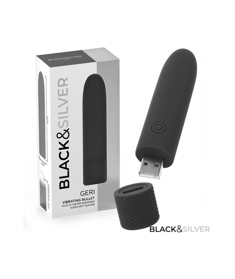 BLACK & SILVER - GERI BALA VIBRADORA RECARGABLE POR USB 8 VIBRACIONES NEGRO 10 X 2.2 CM