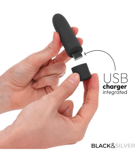 BLACK & SILVER - GERI BALA VIBRADORA RECARGABLE POR USB 8 VIBRACIONES NEGRO 10 X 2.2 CM