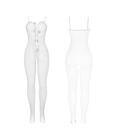 SUBBLIME - 951740 BODYSTOCKING CROTCHLESS DE REJILLA CON LAZOS BLANCO TALLA ÚNICA