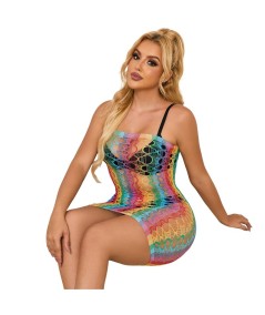 SUBBLIME - 952365 BODYSTOCKING DE REJILLA HOMBROS DESCUBIERTOS ARCOIRIS TALLA ÚNICA